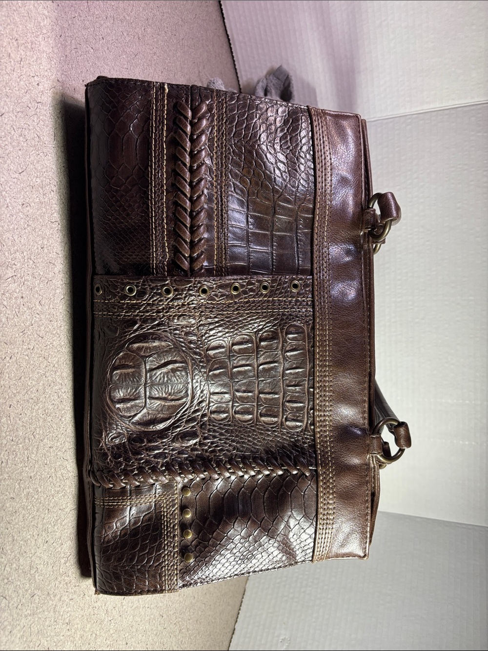 Sag Harbor Faux Alligator Brown Leather Purse
